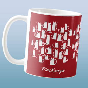 Cat Funny Red White Coffee Mug