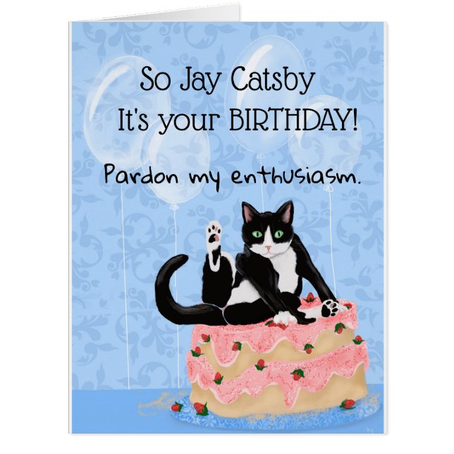 Cat Funny Sits on Birthday Cake Personalized (Front)
