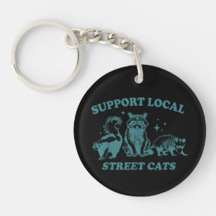 Cat Funny Vintage Raccoon Opossum Skunk Keychain