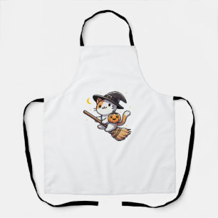 Cat Funny Witch Halloween Costume Broom Stick Boys Apron