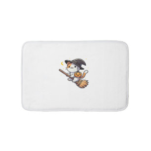 Cat Funny Witch Halloween Costume Broom Stick Boys Bath Mat