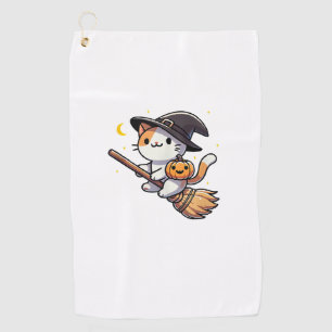 Cat Funny Witch Halloween Costume Broom Stick Boys Golf Towel