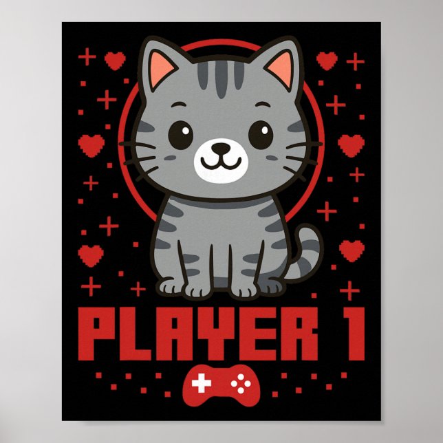 Cat Gamer Couple Cat Retro Pixel Arcade  Poster (Front)