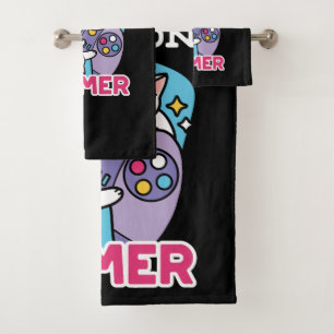  Cat Gamer Design - Purr On Gamer Joystick Art Bath Towel Set