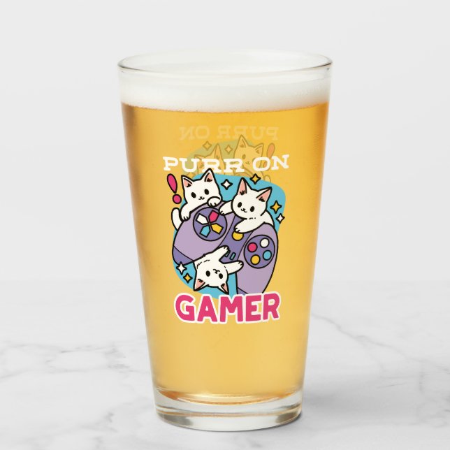  Cat Gamer Design - Purr On Gamer Joystick Art Glass (Front Filled)