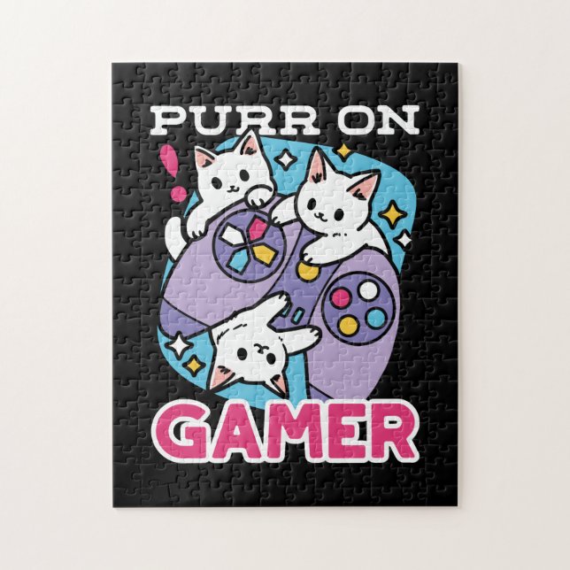  Cat Gamer Design - Purr On Gamer Joystick Art Jigsaw Puzzle (Vertical)