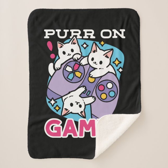  Cat Gamer Design - Purr On Gamer Joystick Art Sherpa Blanket (Front)