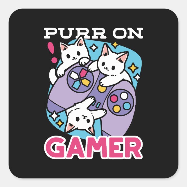  Cat Gamer Design - Purr On Gamer Joystick Art Square Sticker (Front)