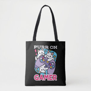  Cat Gamer Design - Purr On Gamer Joystick Art Tote Bag