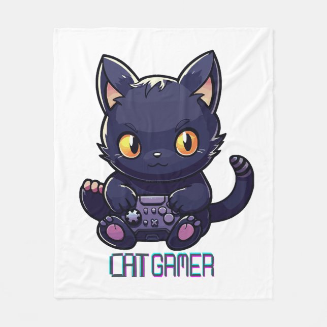 Cat Gamer Fleece Blanket (Front)