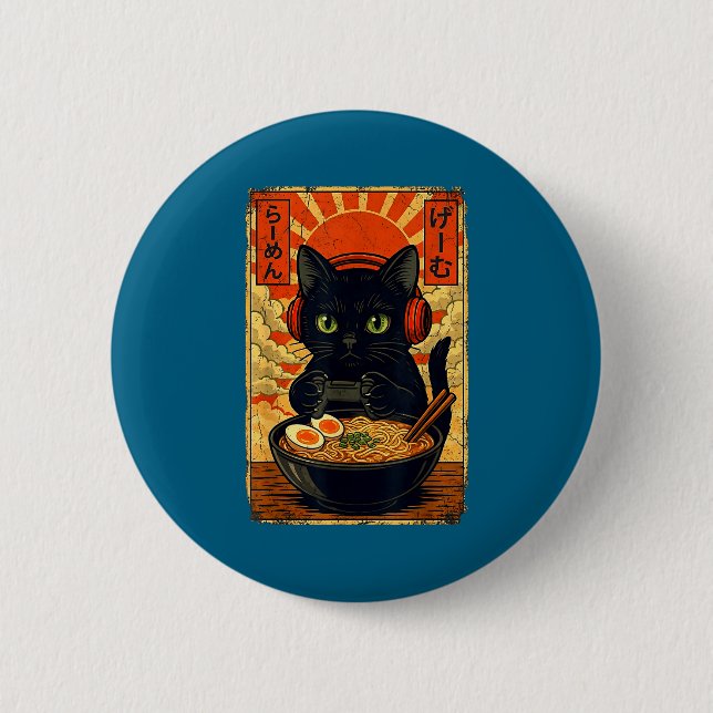 Cat Gamer Men Anime Kawaii Funny Gaming Headset Ca 2 Inch Round Button (Front)