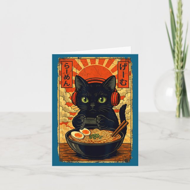 Cat Gamer Men Anime Kawaii Funny Gaming Headset Ca Card (Front)