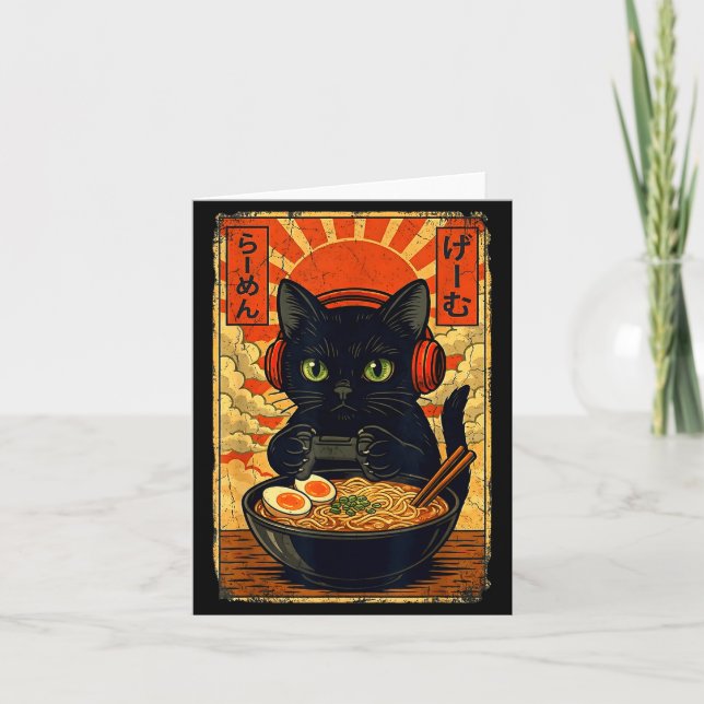 Cat Gamer Men Anime Kawaii Funny Gaming Headset Ca Card (Front)