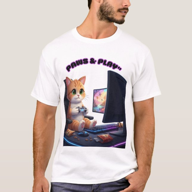 Cat Gamer – Paws & Play T-Shirt (Front)
