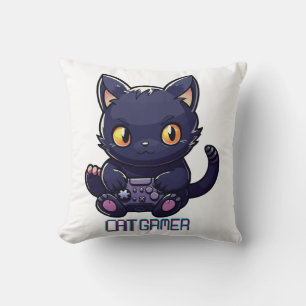Cat Gamer Throw Pillow