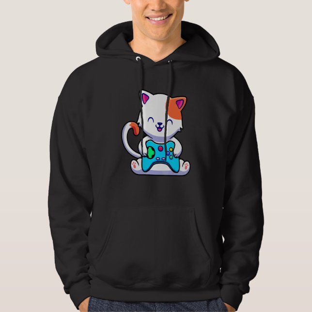 Cat Gaming With Game Console Hoodie (Front)