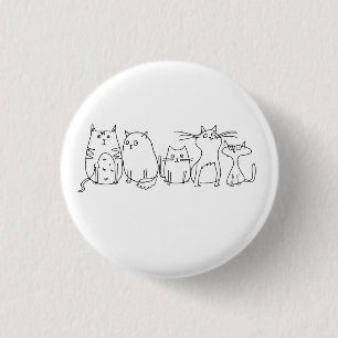 Cat gang Line Art Cartoon illustration 1 Inch Round Button