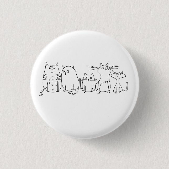 Cat gang Line Art Cartoon illustration 1 Inch Round Button (Front)