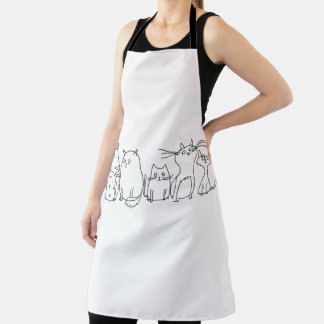 Cat gang Line Art Cartoon illustration Apron