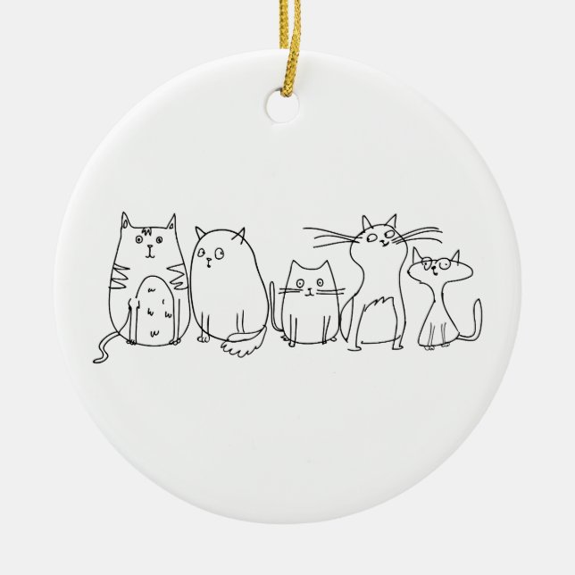 Cat gang Line Art Cartoon illustration Ceramic Ornament (Front)