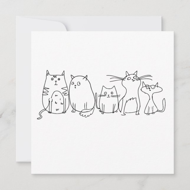 Cat gang Line Art Cartoon illustration Invitation (Front)
