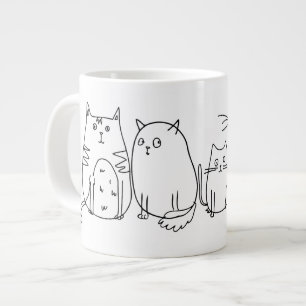 Cat gang Line Art Cartoon illustration Large Coffee Mug