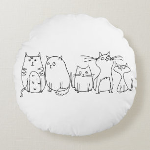 Cat gang Line Art Cartoon illustration Round Pillow