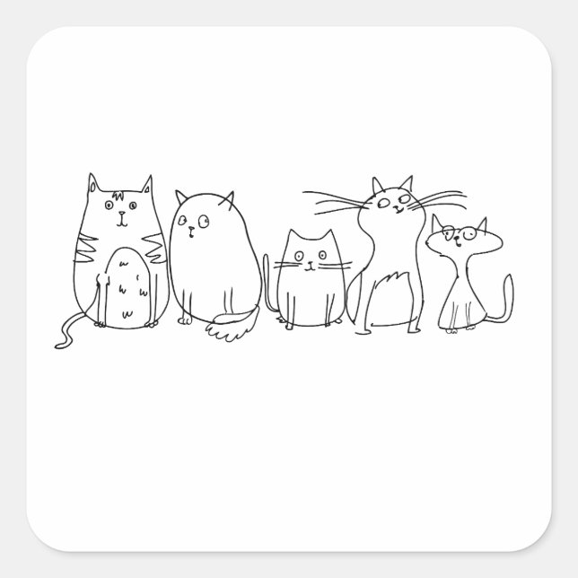 Cat gang Line Art Cartoon illustration Square Sticker (Front)