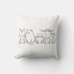 Cat gang Line Art Cartoon illustration Throw Pillow