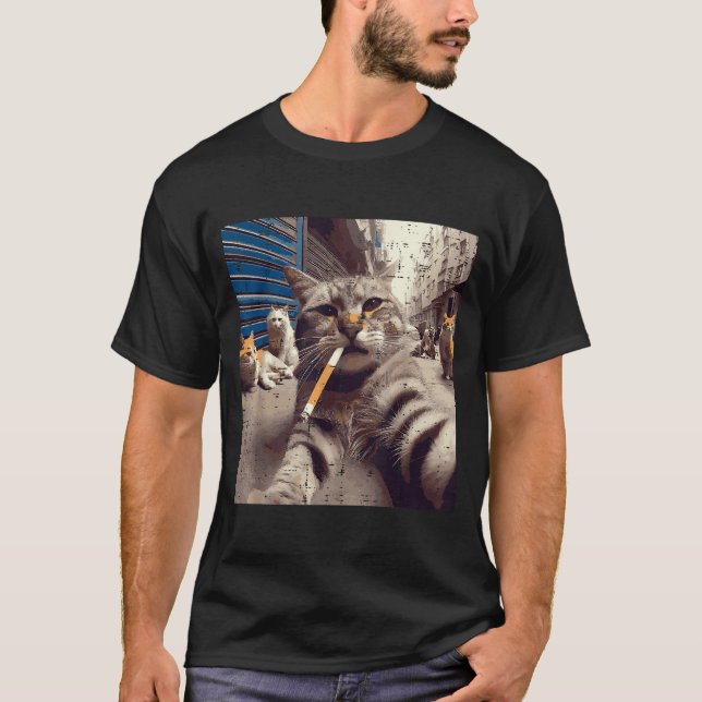 Cat Gangster Street Cats Selfie Funny Meme Humor M T-Shirt (Front)