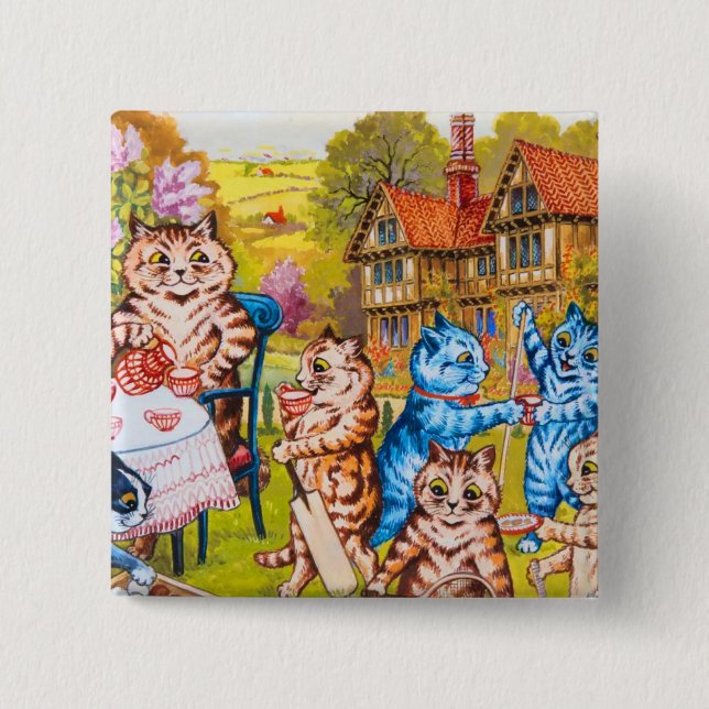 Cat Garden Party 2 Inch Square Button (Front)