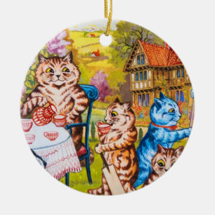 Cat Garden Party Ceramic Ornament