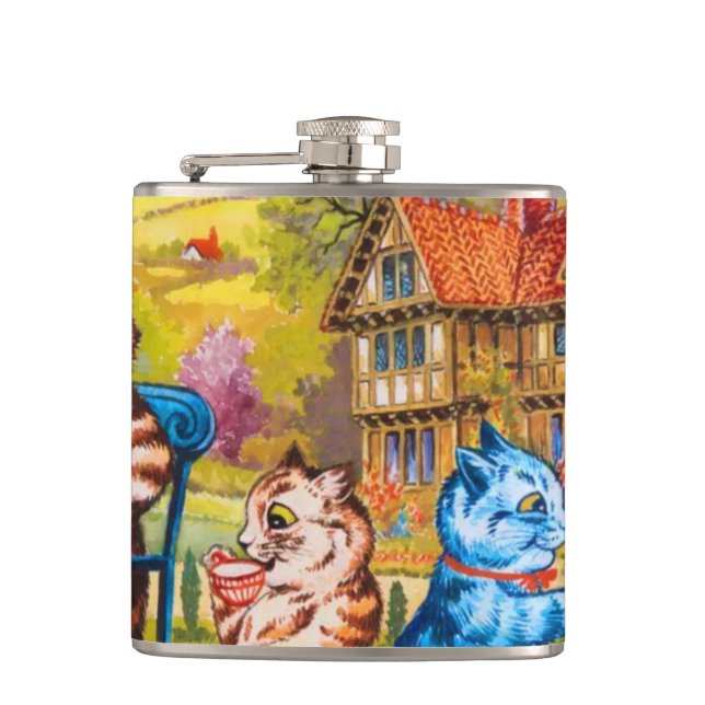 Cat Garden Party Hip Flask (Front)