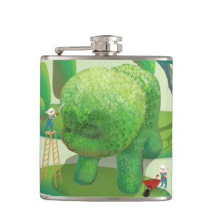 Cat Gardeners and Green Animal Bush Hip Flask