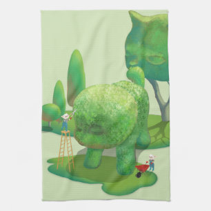 Cat Gardeners and Green Animal Bush Kitchen Towel