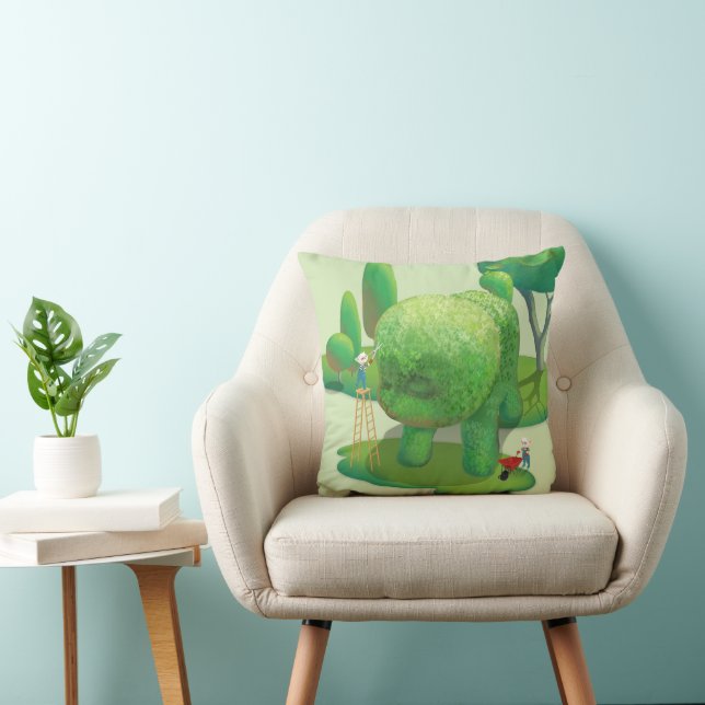 Cat Gardeners and Green Animal Bush Throw Pillow (Chair)