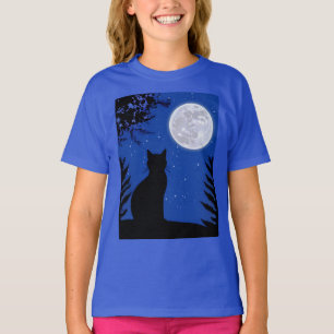 Cat Gazing at the Full Moon T-Shirt