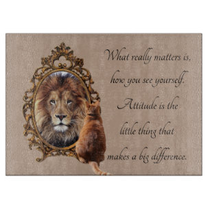Cat Gazing Mirror Lion Inspirational Text Vintage  Cutting Board