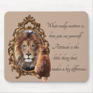 Cat Gazing Mirror Lion Inspirational Text Vintage Mouse Pad