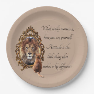 Cat Gazing Mirror Lion Inspirational Text Vintage  Paper Plate