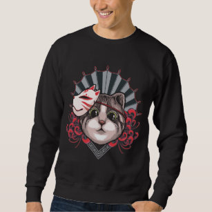 Cat Geisha Mask Japanese Culture Kitten Sweatshirt