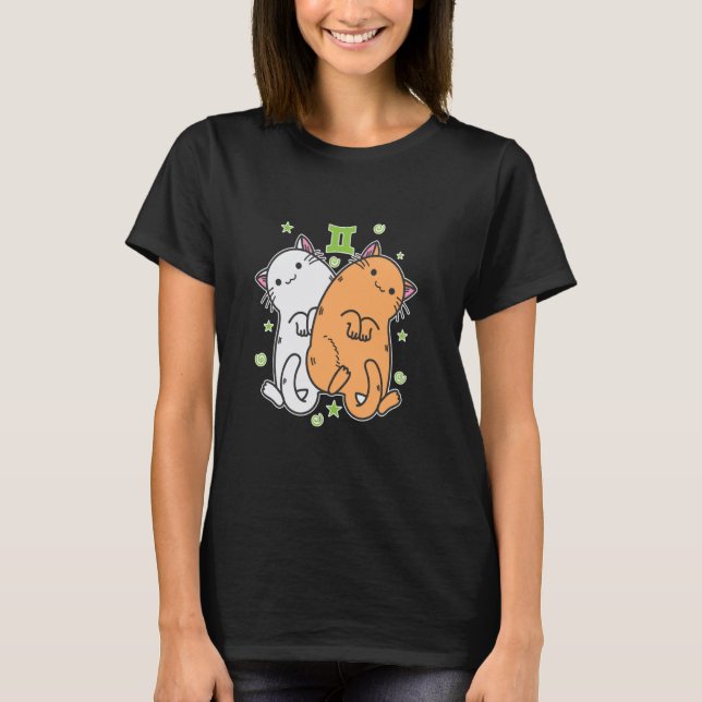 Cat Gemini Zodiac Sign T-Shirt (Front)