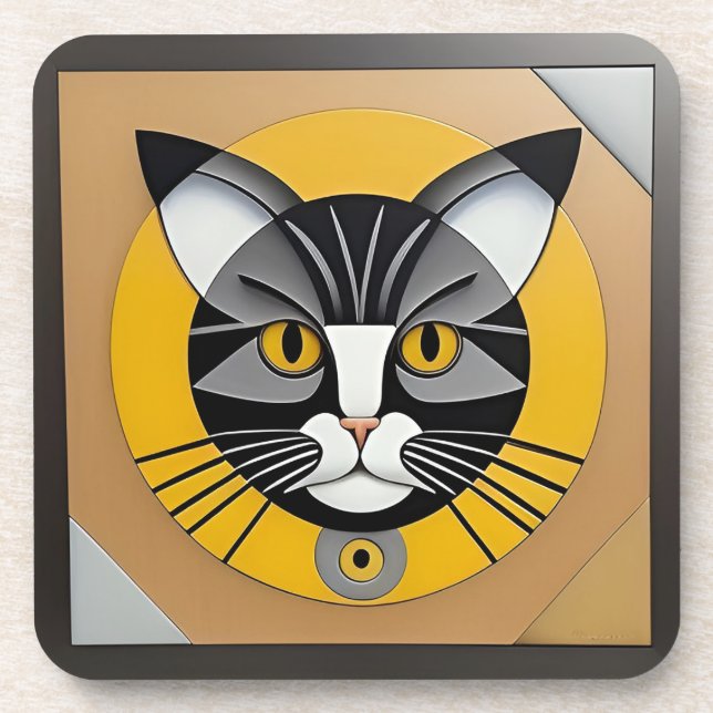 Cat Geometric Artwork Coaster (Front)