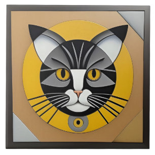 Cat Geometric Artwork Tile