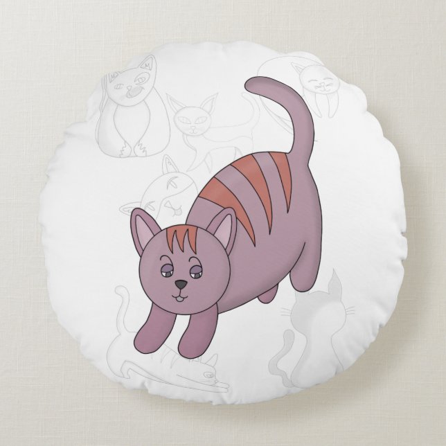 Cat getting ready to jump duvet cover round pillow (Front)