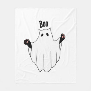 Cat Ghost Boo Halloween Funny Spooky Black Cat  Fleece Blanket