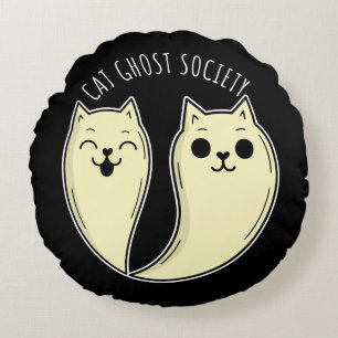 Cat Ghost Society Spooky Funny Pet Halloween Round Pillow