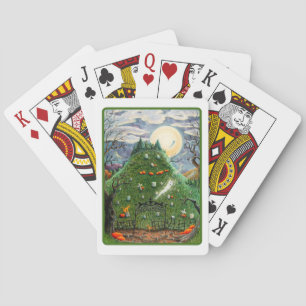CAT GHOSTS IN NINE LIVES CEMETERY, SPOOKY FOLK ART PLAYING CARDS