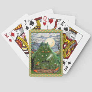 CAT GHOSTS IN NINE LIVES CEMETERY, SPOOKY FOLK ART PLAYING CARDS