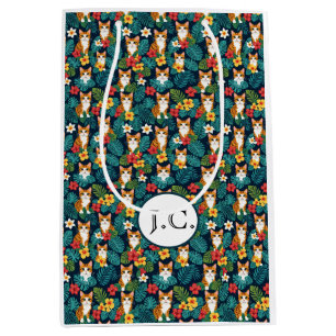 Cat Gift Bag tropical navy with ginger cat 